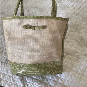 Estee Lauder Green and Cream Structured Bucket Bag